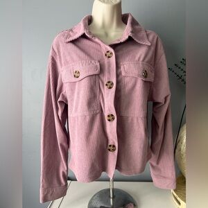 Pink Corduroy Button-Up Jacket